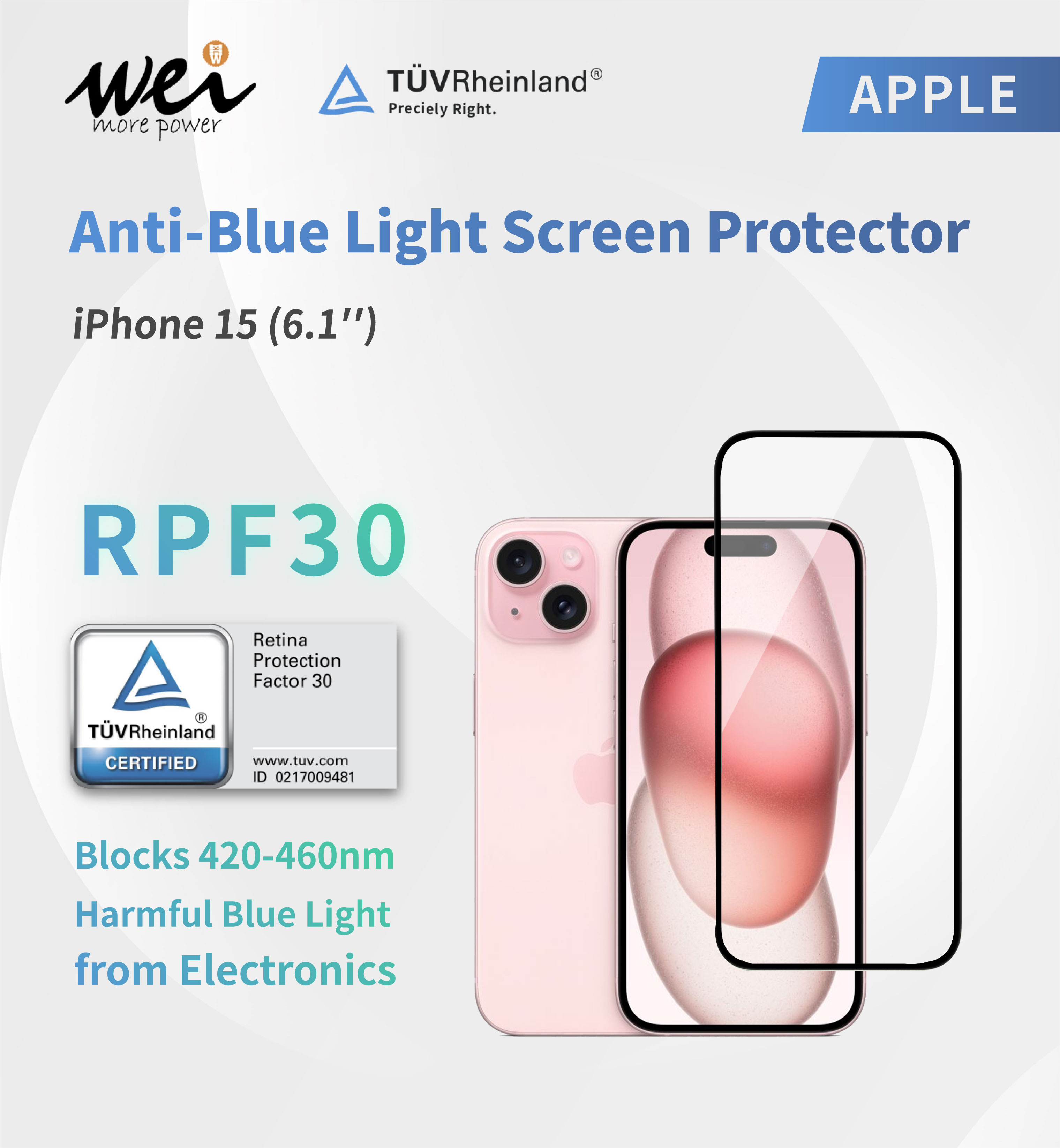 iPhone 15 | TÜV Rheinland RPF30, 2.5D Full-Screen Glass Protector