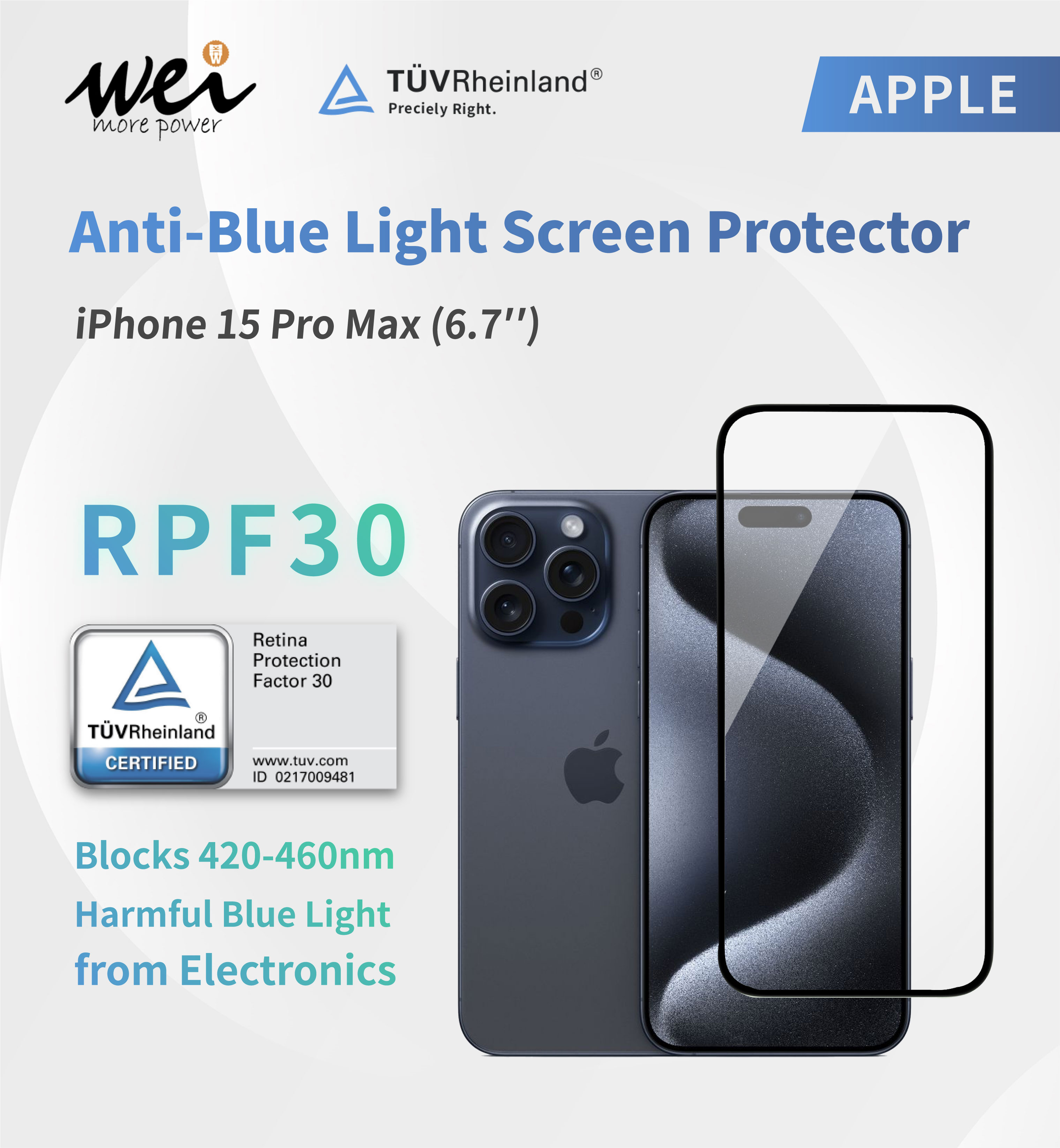 iPhone 15 Pro Max | TÜV Rheinland RPF30, 2.5D Full-Screen Glass Protector