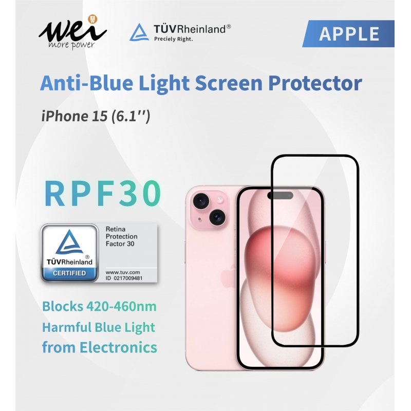 iPhone 15 | TÜV Rheinland RPF30, 2.5D Full-Screen Glass Protector