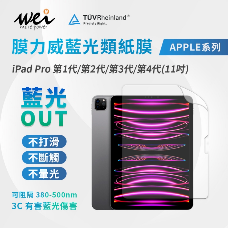 膜力威 iPad Pro第1代/第2代/第3代/第4代(11吋) 專利抗藍光類紙膜
