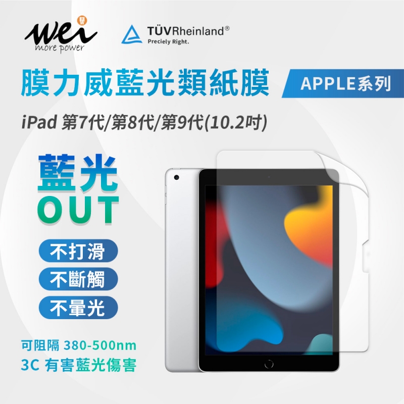 膜力威 iPad 第7代/第8代/第9代(10.2吋) 專利抗藍光類紙膜